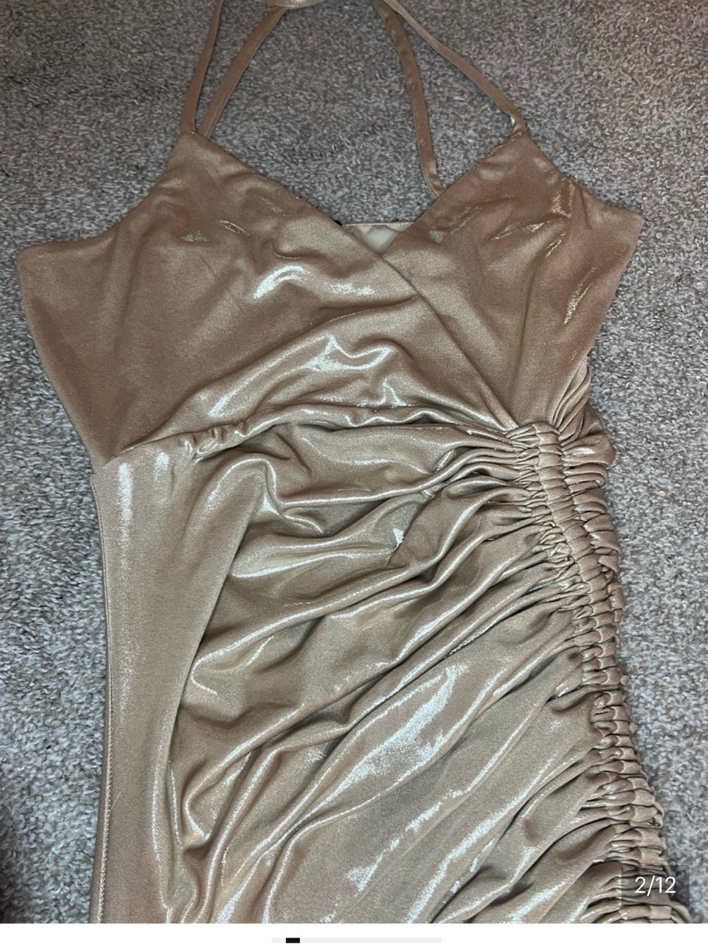 Marciano Metallic Champagne Ruched Mini Dress